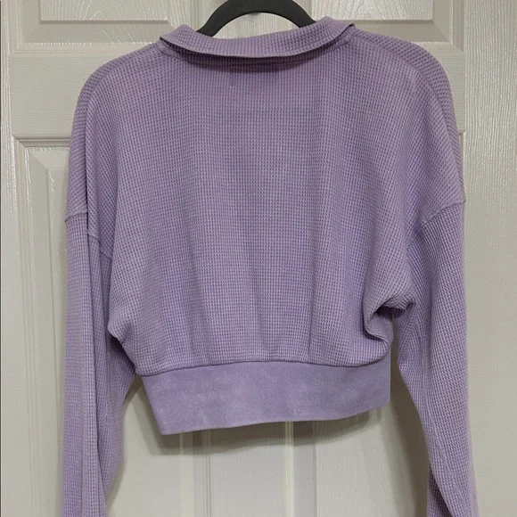 Hippie Rose Lavender Waffle Knit Quarter-Zip Crop Top with Long Sleeves M ptp 21 - Picture 12 of 13
